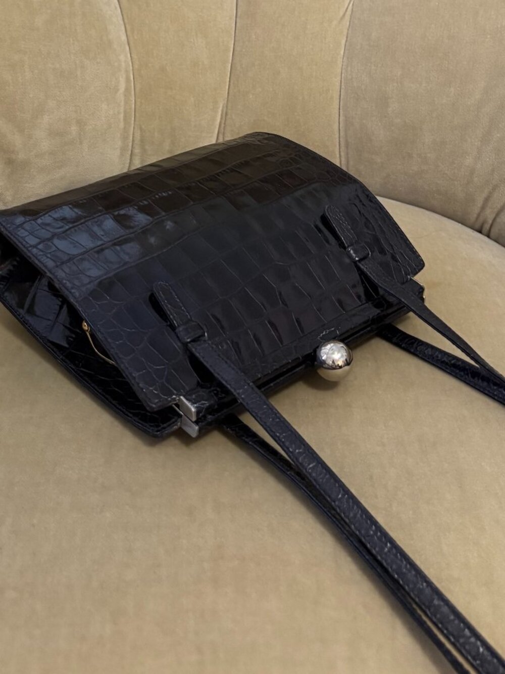 VTG Auth LANCEL PARIS Genuine Crocodile Circa 1960's Minaudiere Shoulder Bag